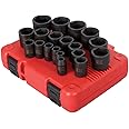 SUNEX TOOLS 2640, 1/2 Inch Drive Impact Socket Set, 19-Piece, SAE, 3/8 Inch – 1-1/2 Inch, Cr-Mo Alloy Steel, Radius Corner Design, Dual Size Markings, Heavy Duty Storage Case, Meets ANSI Standards