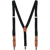 CTM Men's 1 Inch Wide Suspender with Faux Leather Buckle and Clip-Ends