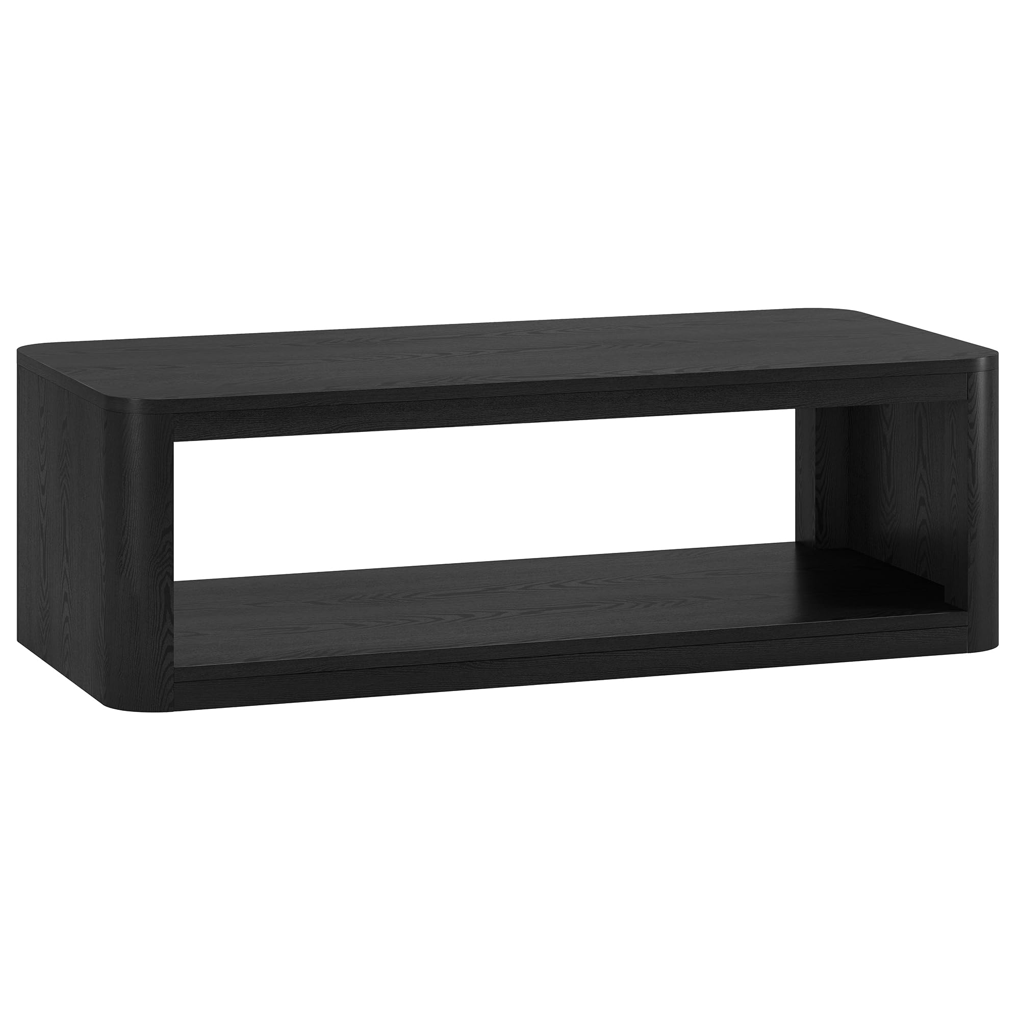 Photo 1 of **PARTS ONLY/SEE NOTES** Henn&Hart 47" Rectangular Low-Profile Coffee Table with Open Storage Shelf for Living Room, Family Room, or Office, Natural Black