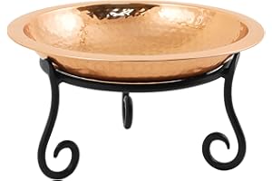 Achla Designs 201-7015 Hammered Short Stand Birdbath, Polished Copper Plated