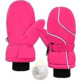 YUHAN PRETTY Kids Mittens Girls Boys Winter Waterproof Windproof Warm Fleece Thermal Snow Gloves for Cold Weather 3-6 Years