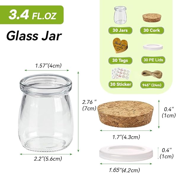 AIXIANG 30 SET 3.5 OZ GLASS JARS WITH CORK LID & AIRTIGHT SEAL – RUSTIC WEDDING FAVORS, BABY SHOWER GIFTS, CANDY & SPICE STORAGE – INCLUDES TWINE, LABELS (MULTI-PURPOSE, ECO-FRIENDLY)