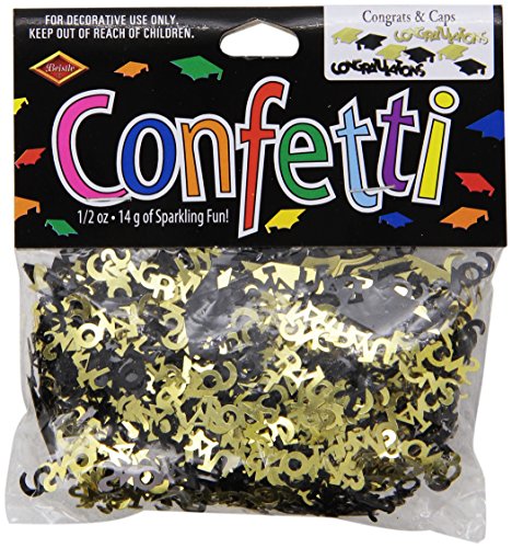 Beistle CN020 Congrats and Caps Confetti, 0.5 ounces, Black/Gold