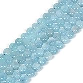 Natural Aquamarine Coin Loose Beads Disc Bead for Bracelet Jewelry Making DIY Strand 15 inch