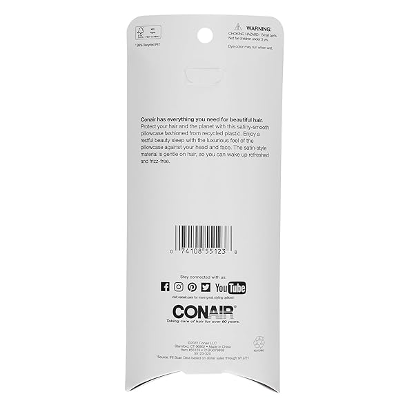 CONAIR SATIN PILLOWCASE 20″X26″ – ECO-FRIENDLY, UPCYCLED PLASTIC, FRIZZ-FREE, SMOOTH BEAUTY SLEEP, HAIR & SKIN CARE, PINK, SOFT & BREATHABLE, SUSTAINABLE LUXURY FOR HEALTHY HAIR & SKIN