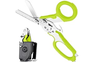 Zhejibbang Multi-function Trauma Shears Foldable,Stainless Steel Emergency Response Trauma Shear for Nurses with Holster,Outdoor Trauma Scissors Tools with Strap Cutter and Glass Breaker (Green)