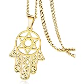Hexagram Hamsa Hand Pendants Necklace for Men Magen David Necklace Hamsa Hand of Fatima Necklace Islam Arab Jewish Star Palm Shaped Jewelry