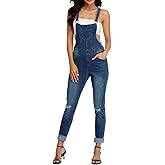 LAVIQK Women's Juniors Denim Stretch Overalls Adjustable Strap Ripped Distressed Jumpsuit Skinny Fit Jeans Pants