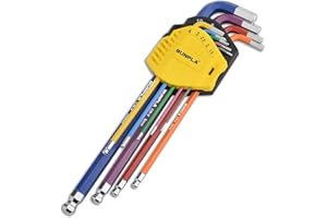 Ball End Allen Hex Key Set Extra Long Arm 9-Piece, 1.5-10mm, Color Coded Ball Point Head Hexagon Keys Set for Bike, Motorcycl