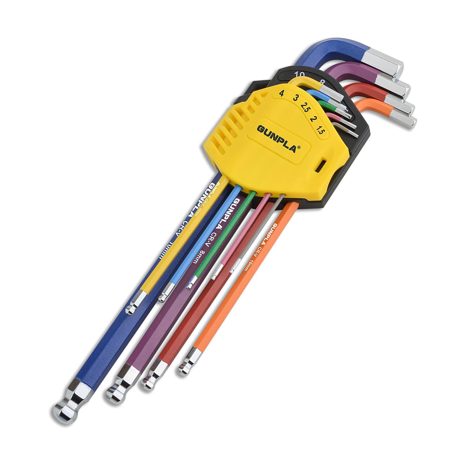 Gunpla Ball End Allen Hex Key Set Extra Long Arm 9-Piece, 1.5-10mm, Color Coded Ball Point Head Hexagon Keys Set for Bike, Motorcycle, Maintenance, Furniture Assembly and DIY