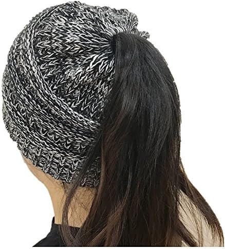 Gagget Women's Winter Knit Cup Beanie Tail Ponytail Winter Warm Stretch Cable Messy High Bun Knit Hat