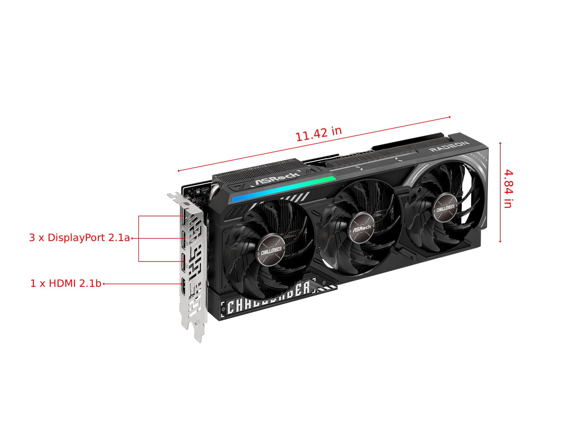 ASRock Radeon RX 9070 XT Challenger 16 GB OC-Grafikkarte, AMD RDNA 4 Architektur, 2970 MHz Boost Clock, 16 GB GDDR6, PCIe 5.0, DisplayPort 2.1a, HDMI 2.1b, Triple Cooling 2