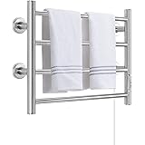 Towel Warmer 4 Bars Wall Mounted Heated Towel Racks for Bathroom Plug-in/Hardwired, Stainless Steel Hot Towel Rack with Timer