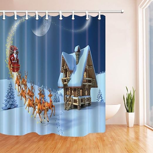 Nyngei Christmas Shower Curtains for Bath Santa Claus