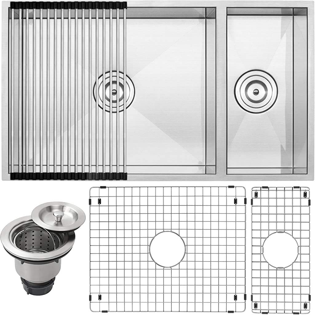 31-1/4" Ticor S6502 Pacific Series 16-Gauge Undermount Reversible Double Bowl Stainless Steel Zero Radius Square Kitchen Sink with Accessories