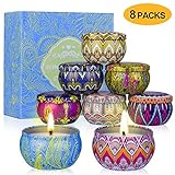 YYCH Scented Candles Gift Set (Lemon, Fig, Lavender, Spring Fresh,Rose ，Jasmine，Vanilla，Bergamot) Soy Wax Tin Candles, Natural Fragrance Candles for Stress Relief and Aromatherapy Candles Set of 8.