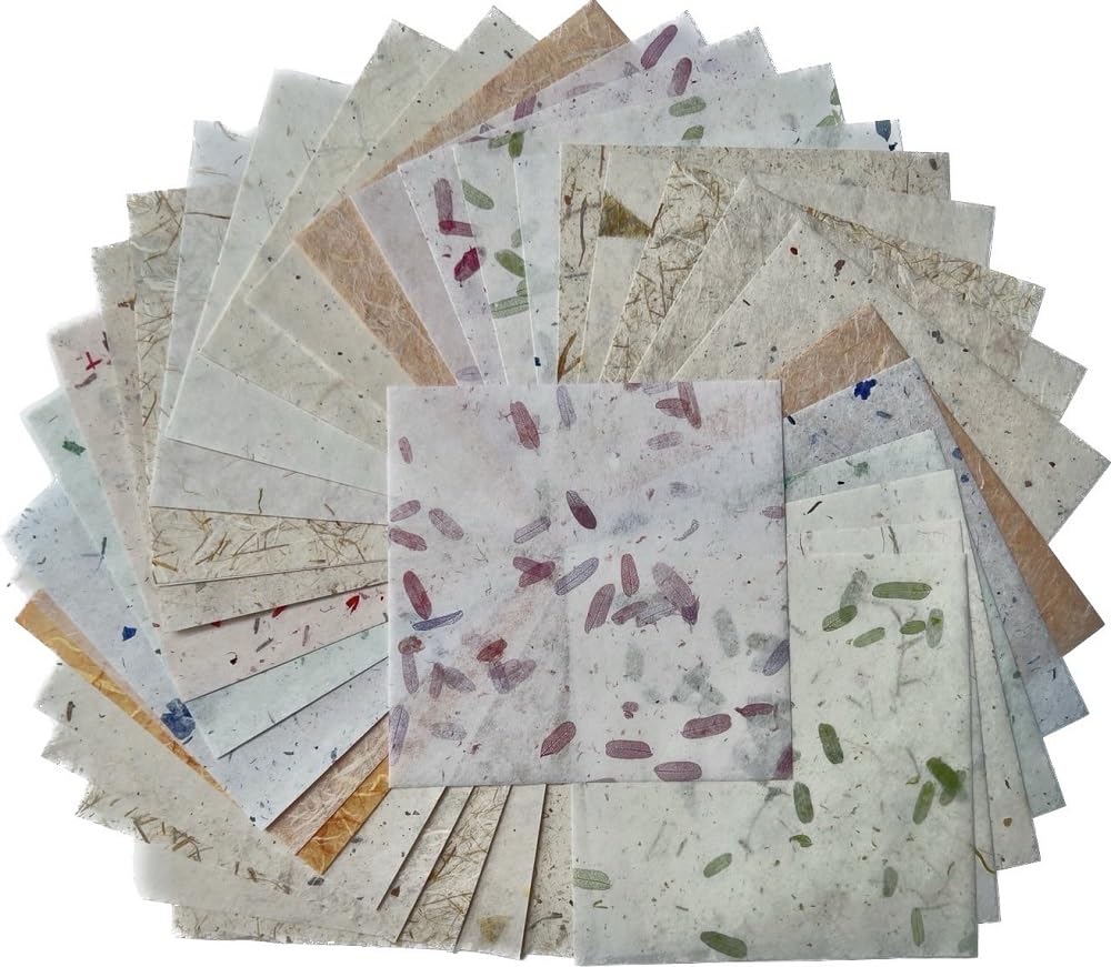 50 Sheets 6 x 6 Inches Natural Fiber Mullberry Tree Square Origami Paper Arts Folding Craft, Decoration Paper, Square Folding Paper DIY Crafts (Tamarind, Rice Straw etc)