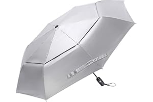 G4Free UPF 50+ UV Protection Travel Umbrella 42/46 Inch Auto Open Close Silver Vent Double Canopy Folding Sun Blocking Umbrel