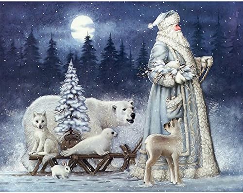 Landscape Diamond Painting Christmas Gift - PigBoss 5D DIY Diamond Painting Cross Stitch Kits Diamond Embroidery Old Man and Bear Arts Home Decor for Adults (15.7 x 11.8 inches)
