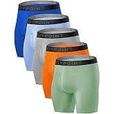 JOYPOINT 5 Pack Men's Underwear,Rayon Made From Bamboo Boxer Briefs,Ultra Soft Breathable,No Riding Up Long Leg