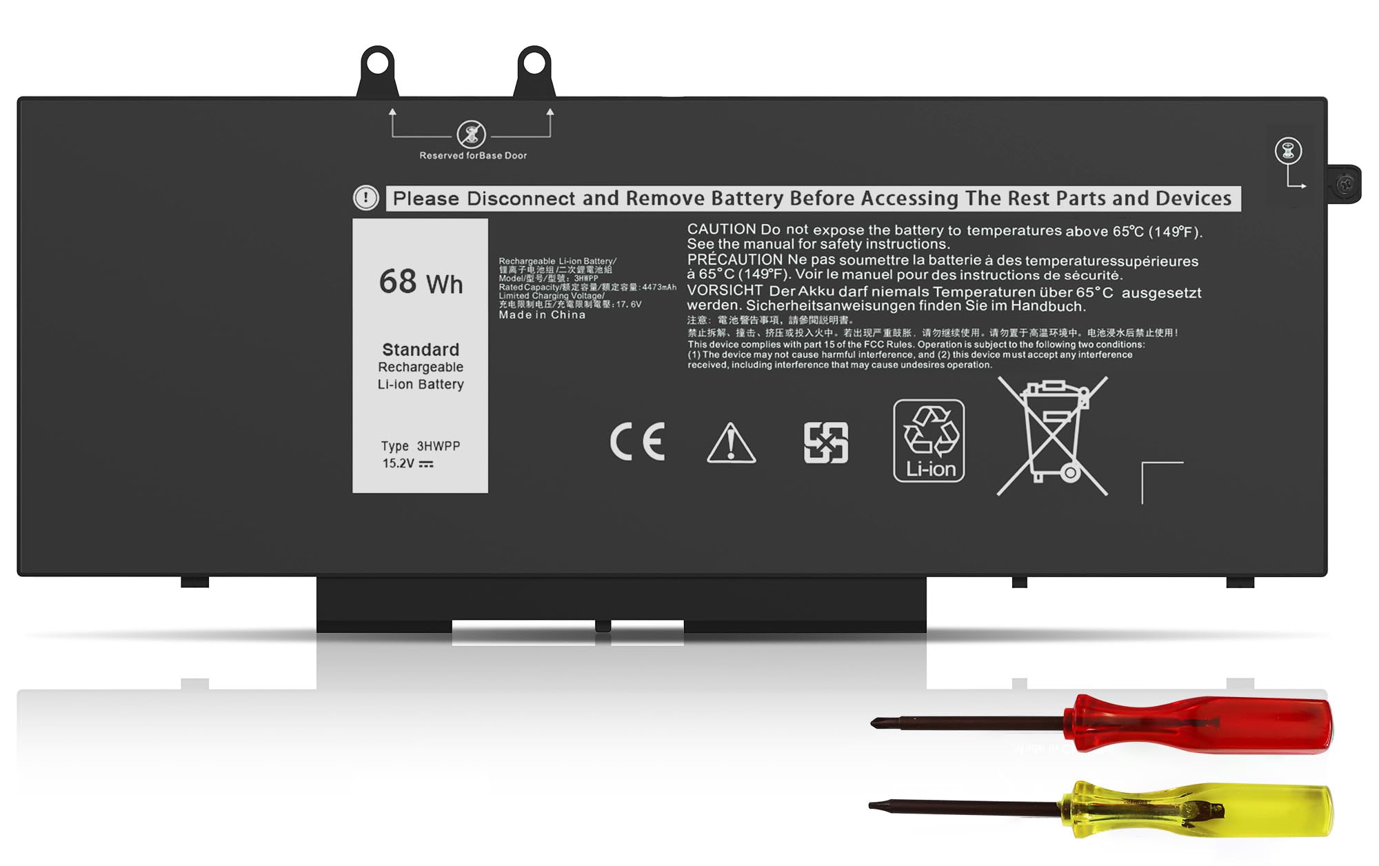 Photo 1 of New 68Wh 3HWPP Laptop Battery Replacement for Dell Latitude 5410 5401 5510 5501 5511 5411 Precision 3541 3551 Inspiron 17 7500/7506 2-in-1 Inspiron 7706 2-in-1 Fits 10X1J N2NLL 1VY7F 451-BCMN 15.2V