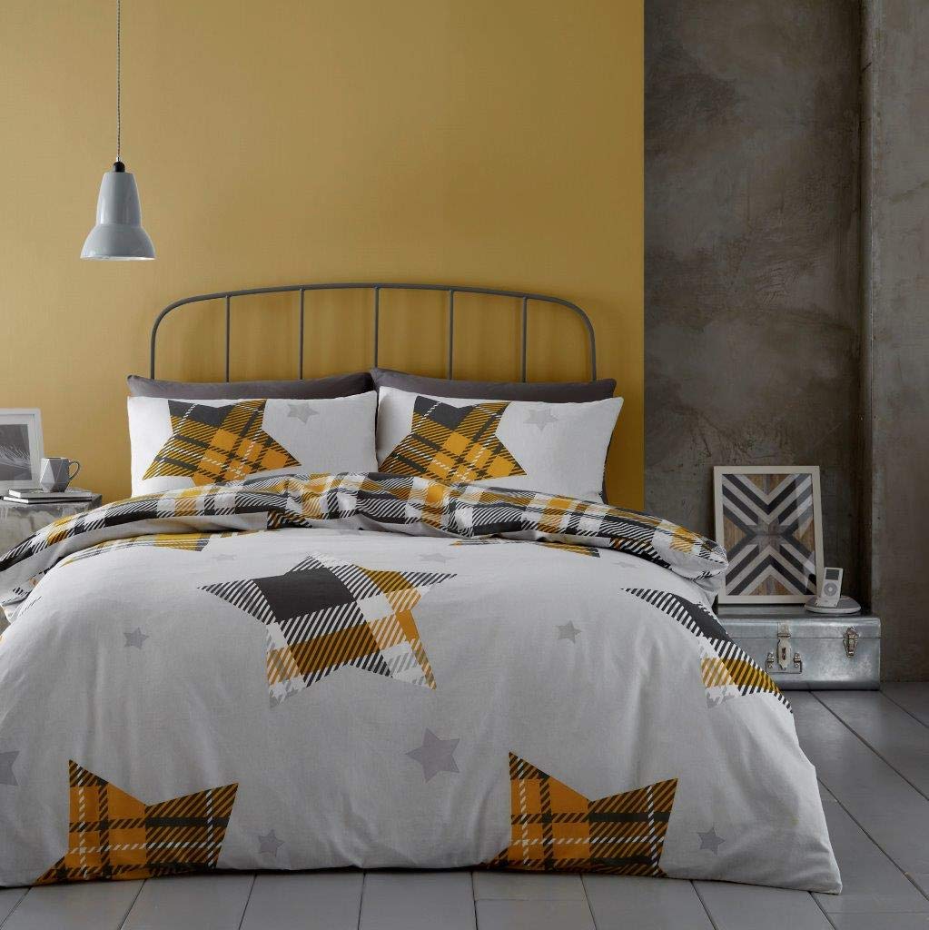 GC GAVENO CAVAILIA Flannelette Duvet, Brushed Cotton Bedding Sets, Quilt Covers with Pillowcase(s), Jaden-Ochre, King