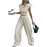 Verdusa Women's 2 Piece Business Casual Outfits Tie Back Summer Tops and Wide Leg Pants with Pockets