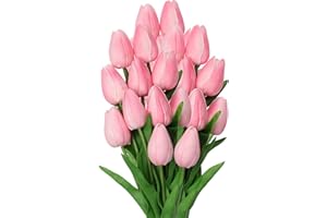 DILATATA 10 Pcs Pink Tulips Artificial Flowers Real Touch Fake Tulips Fake Flowers for Decoration 13.5" Faux Tulips Faux Flowers Bulk Artificial Tulips Flowers for Vase Centerpieces Home Wedding Bouquet