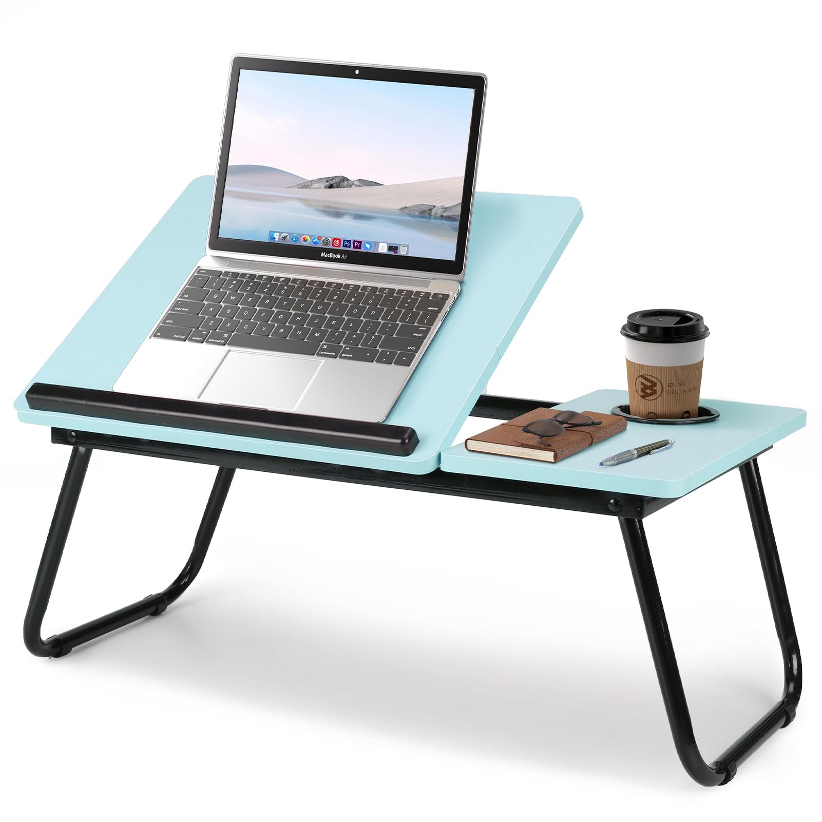 Warmiehomy Laptop Desk, Laptop Bed Table with Foldable Legs & Cup Slot,Reading Holder Notebook Stand with Adjustable Height Angle,Laptop Bed Tray for Bed Sofa Breakfast Work Study Reading (Blue)