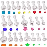 HAPY SHOP 24 Pcs Cookie Cutters, Plunger Cutter Cake Decorating Supplies Fondant Cake Cookie Mini Plastic Biscuit Plunger Fondant Decorating Molds