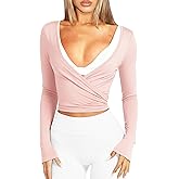 Navneet Women Long Sleeve Ballet Pilates Yoga Wrap Tie Front Tops Workout Gym Shirts Cardigan