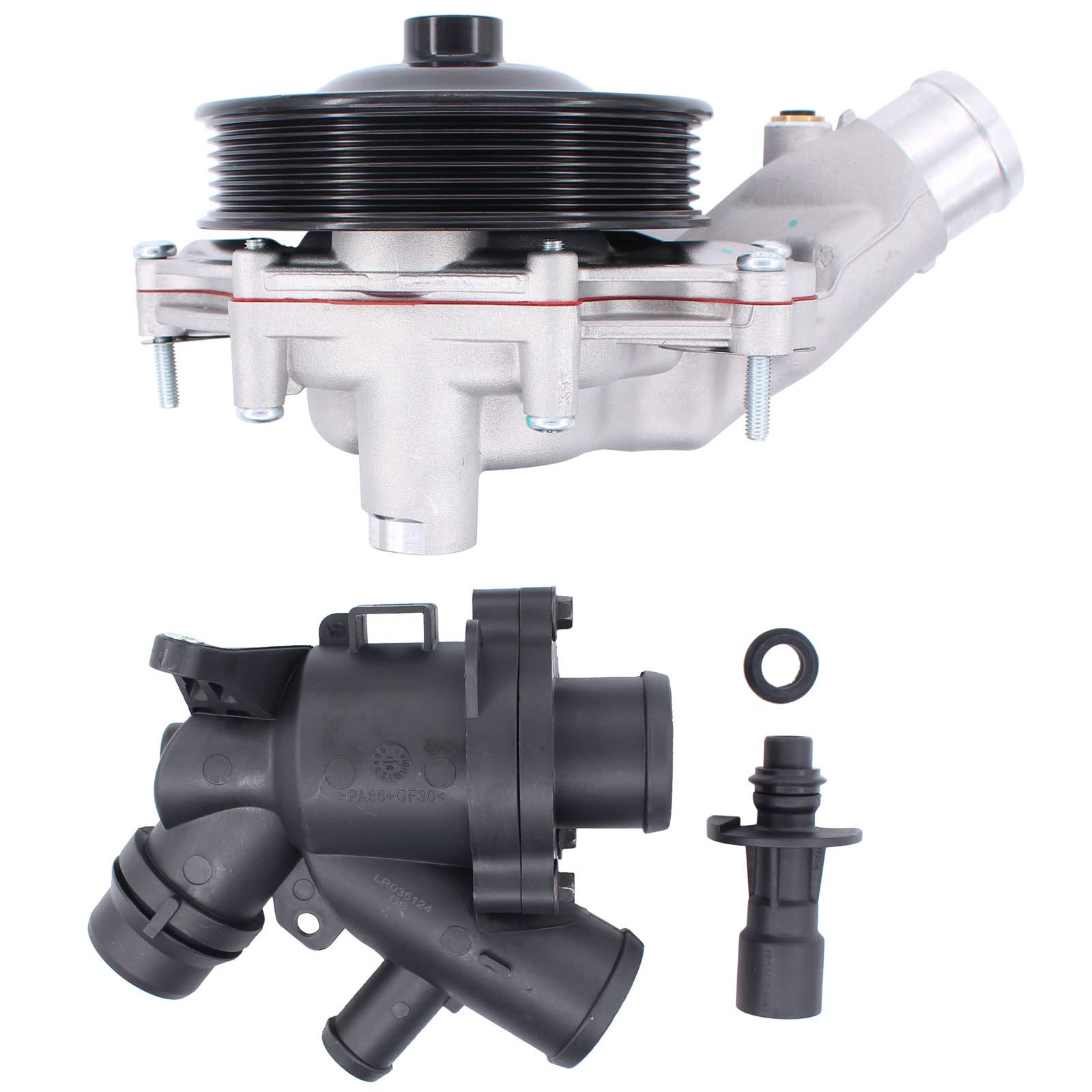 Photo 1 of NewYall Engine Water Pump and Thermostat Kit with Bolts Gaskets Connector 5.0L for Jaguar FType XJR XF XFR XK XKR XFR-S XKR-S XJ Land Rover Discovery LR4 Range Rover Range Rover Sport
