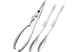 MUSISALY 304 Stainless Steel Crab Eating Tool Set, 1 Crab Leg Cracker with 2 Seafood Picks, Metal Seafood