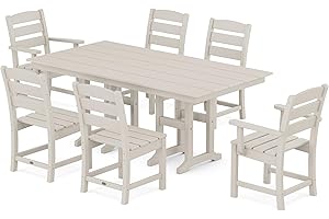 POLYWOOD Lakeside 7-Piece Outdoor Dining Set, Seats 6, HDPE Patio Furniture, Fade-Proof, Sand, Made in USA