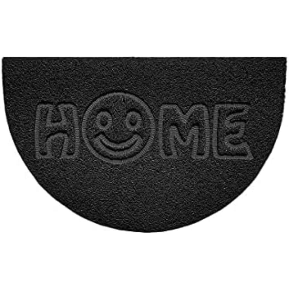 Nicoman Embossed Halfmoon Half Circle Door Mat Dirt-Trapper Jet-Washable Doormat 70x44cm (Black, HOME SMILEY FACE Shape) - Use on Carpet ONLY