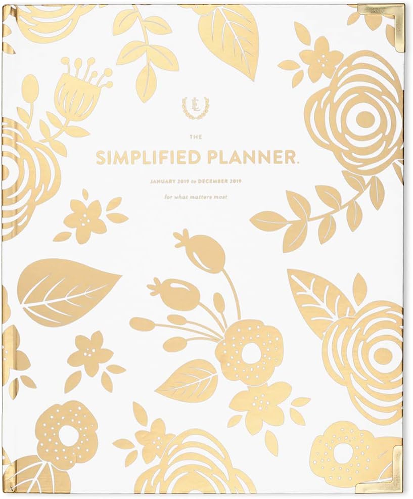 Emily Ley Weekly/Monthly Planner, January 2019 - December 2019, Large Planner, Hardcover, Gold Floral (EL100-903)