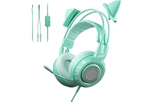 SOMIC G951S Green Gaming Headset with Microphone for PS4, PS5, Xbox One, PC, Cat Ear Headphones Over Ear with in-Line Mic Control, Stereo Sound for Girls, Woman