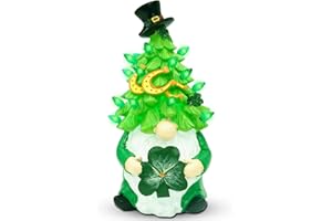 GOVETOM St Patricks Day Gnome Decor Lighted, St Patrick's Day Ceramic Spring Gnome Green LED Lights Irish Dwarf Indoor Home Table Irish St Patricks Day Decor