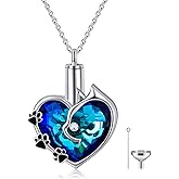 Cat Urn Necklace for Ashes 925 Sterling Silver Cremation Keepsake Memorial Jewelry for Ashes with Blue/Deep Purple Heart Crystal from Austria Keepsakes Memorial Necklaces Meaningful Gifts
