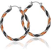 MEMFALL Halloween Earrings for Women Halloween Hoop Earrings Shining Halloween Black Orange Twisted Earrings Halloween Party Earrings Halloween Theme Jewelry