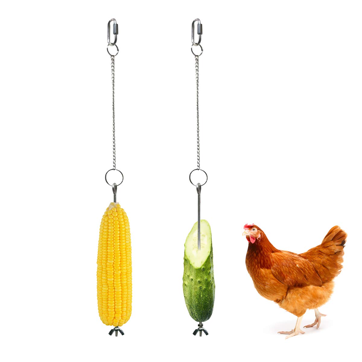 2pcs Bird Fruit Feeder 7.9 inch Parrot Hen Chicken Food Holder Stainless Steel Fruit Vegetable Stick Holder Birds Hanging Feeder Hanging Food Feed Tool