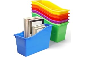 6 Pack Durable Book and Binder Holder, Stackable Plastic Organizing Bins for Magazine File Holder, Versatile Plastic File Box