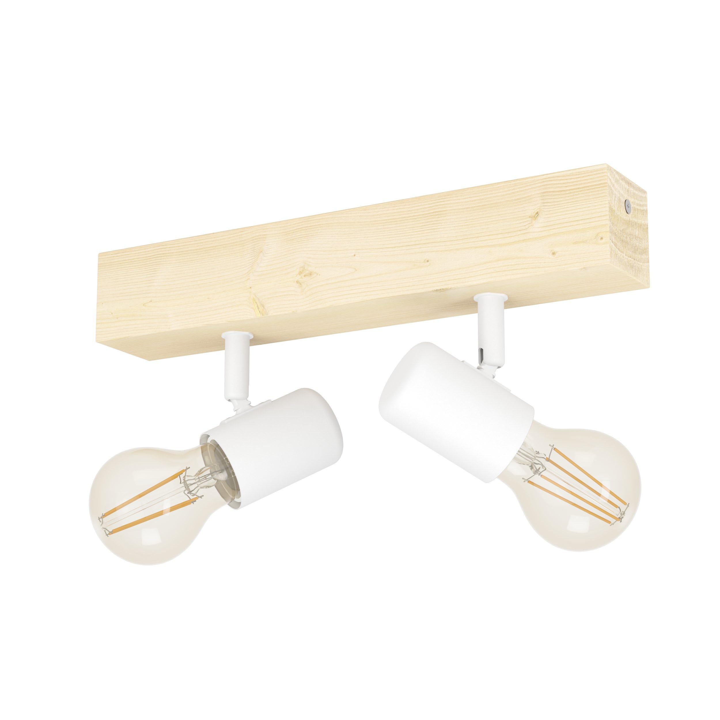 Eglo Ceiling Light Fitting Townshend 3, Vintage Ceiling lamp, Spotlight bar with 2 orientable spot Lights, Retro Light Fixture Made of Steel and Wood, White, Brown, E27 Socket, FSC Certified