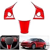SXunacou for Tesla 2017-2023 Model 3 and 2020-2024 Model Y Steering Wheel Cover Trim Interior Decoration Protection Accessories(Red)