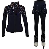 LIUHUO Figure Ice Skating Training Pants Jackets Girls Womens Fleece Shiny Colored Diamond Girl Comfortable Warm Tracksuit