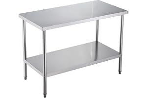 KINGO HOME Kingo Stainless Steel Table 48×24 inches,Heavy Duty Commercial Prep & Work Table with Adjustable Undershelf and Table Foot, for Commercial Kitchen, Restaurant, Hotel and Garage