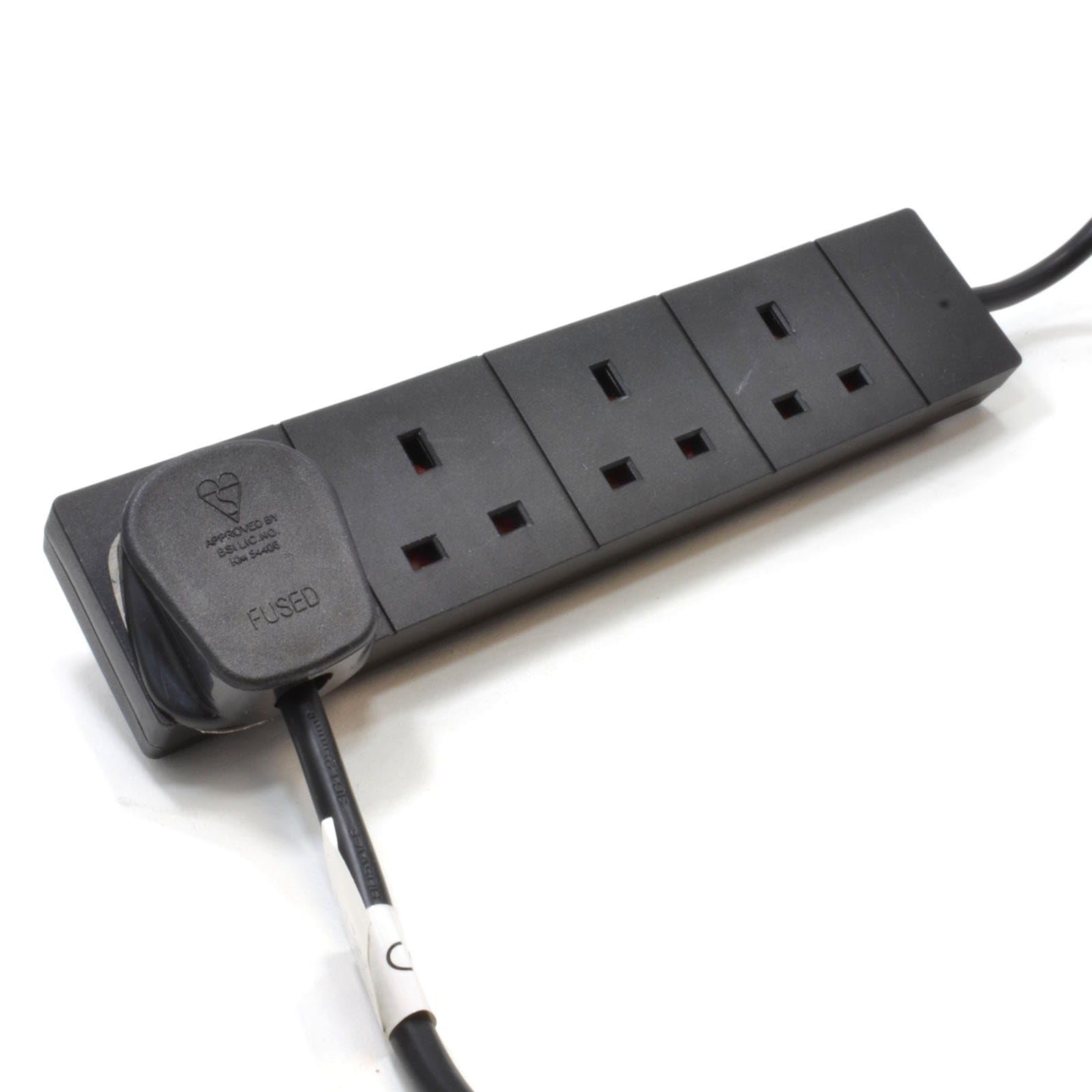 kenable 4 Gang Way UK Trailing Socket Mains Power Extension Lead with Wall Mounting Keyholes BS1363/A 13A Black 1m