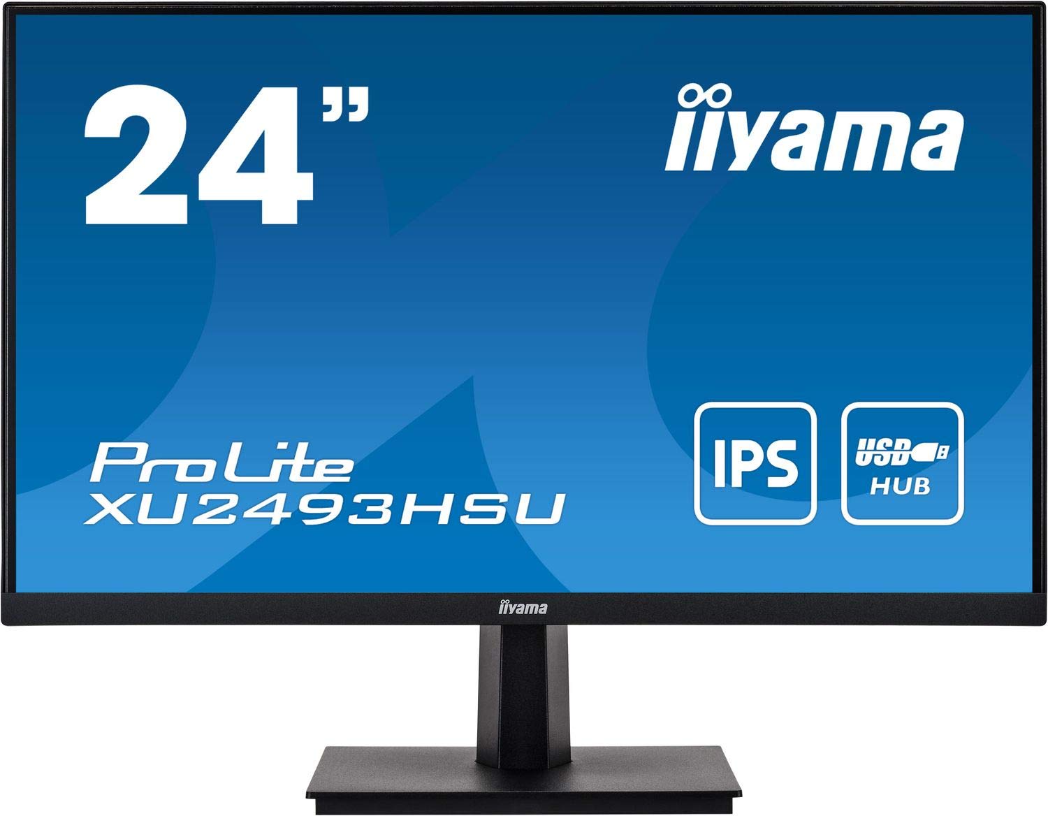 iiyama XU2493HSU-B1 24' IPS LCD with Slim Bezel, 4ms, Full HD 1920x1080, 250 cd/m² Brightness, 1x HDMI,1 x DisplayPort,1 x VGA, 2 x USB, 2 x 2W Speakers, Black