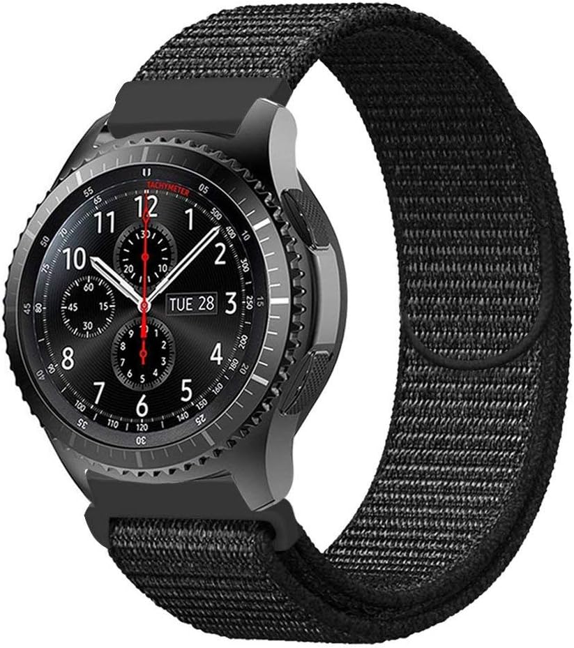 Ksom Band Compatible With Galaxy Watch 46mm, Samsung Gear S3 Frontier/Calssic Smartwatch, 22mm Nylon Sport Loop Band with Hook & Loop Fastener Adjustable Closure Wrist for Men, Women (Dark Black)