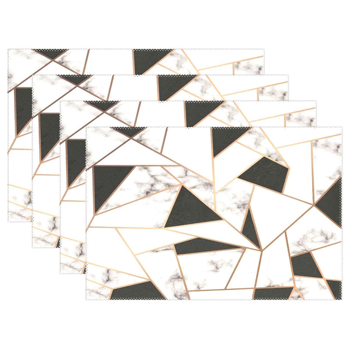 ALAZA Placemats Set of 6, Golden Geometric Lines Black And White Marbling Dining Table Children Kids Place Mats Kitchen Mats for Household Hotel D¨¦cor